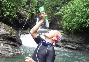 river trekking portable water filter application.